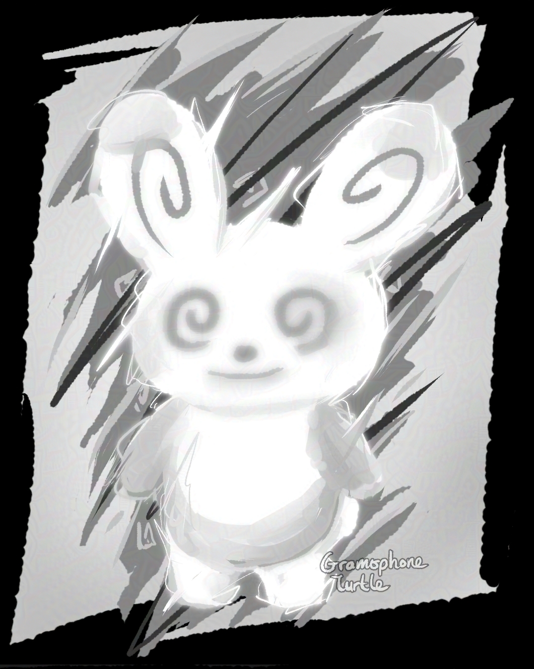 Digital art of Spinda from Pokemon in a glowing spirit form, like the Composer from The World Ends With You.
