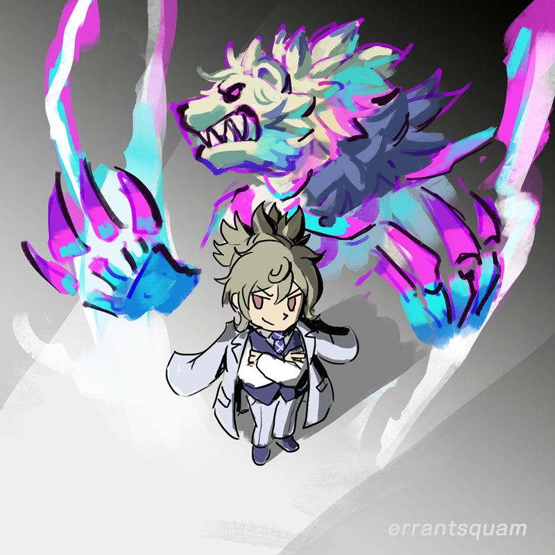 Digital art of a chibi Mother by ErrantSquam along with a large white, blue and pink bear Noise behind her!