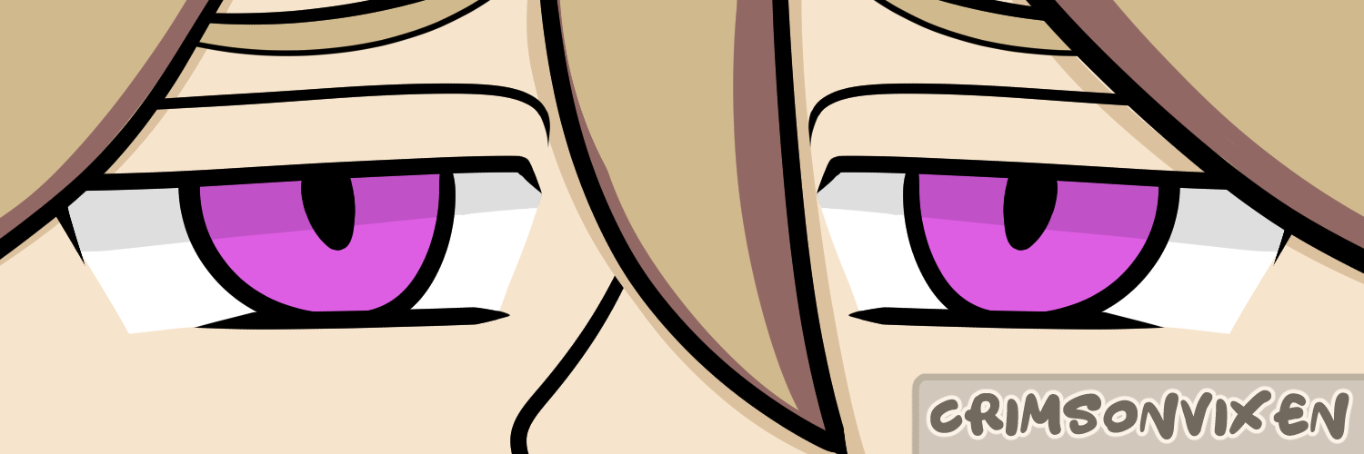 Digital art eye banner of my OC, Father, by CrimsonVixen. Artist's name added in the bottom right by me.