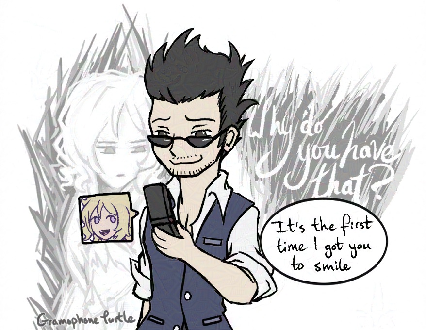 Composer Joshua asks, "Why do you have that?" Hanekoma replies "It's the first time I got you to smile."