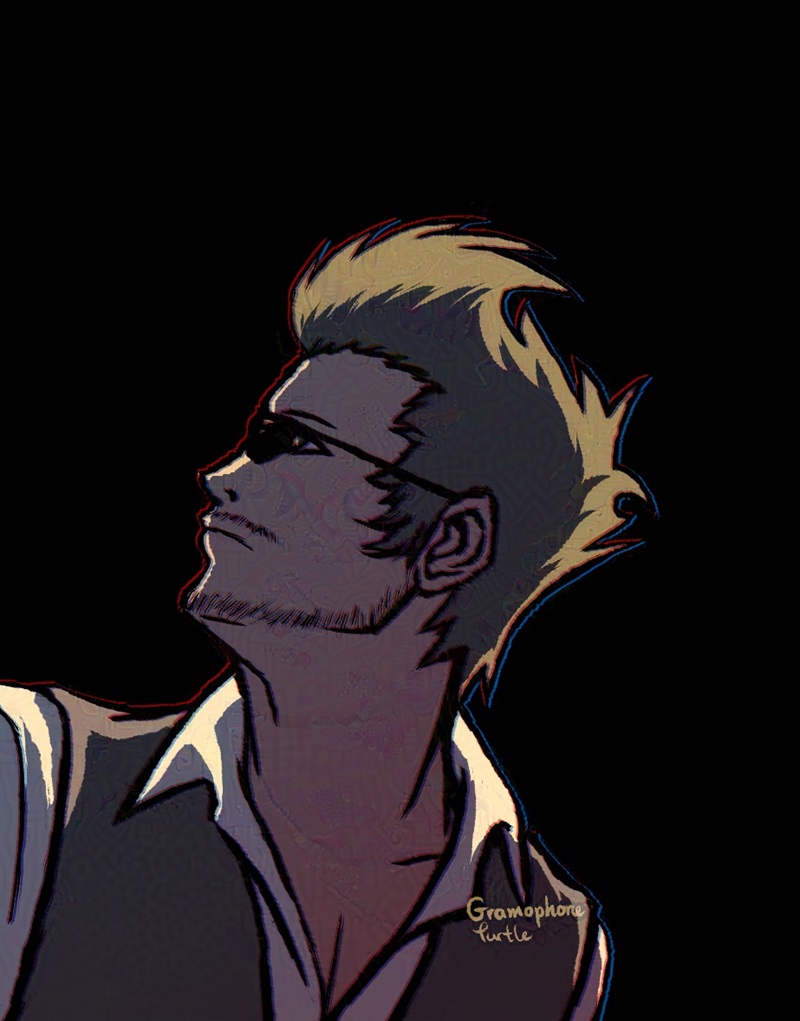 Digital art of Sanae Hanekoma from The World Ends with You looking from the side and up.