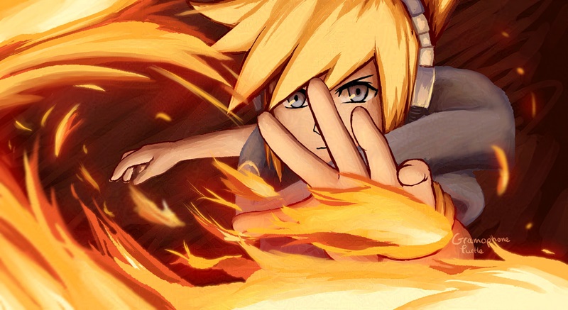 Digital art of Neku Sakuraba from The World Ends With You, throwing fire from his hand.