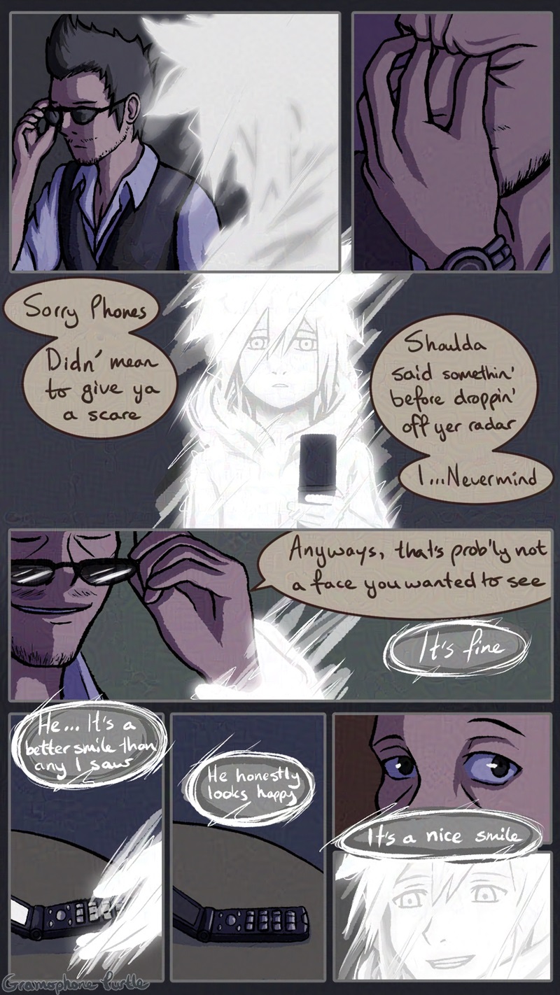 Comic of Hanekoma trying to deflect the pain he's feeling, and Neku tries to comfort him.