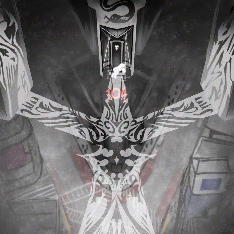 Zoomed out art of the Composer sitting slumped over on his throne in the Room of Reckoning.  TWEWY's Shibuya's 104 crossing can be seen through the floor.