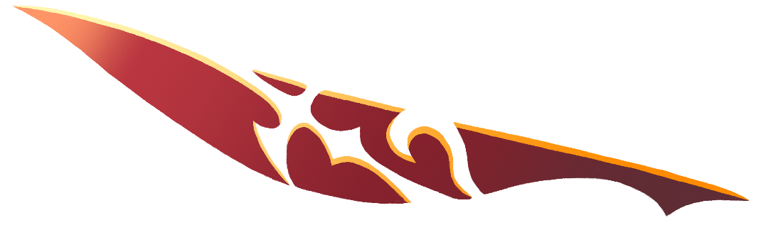 Digital art of an abstract red feather from The World Ends With You. It's got a sharp and pointy tip, with one long straight edge along one side, and then one smooth curved edge the other side. In the widest part of the feather it splits it into two.