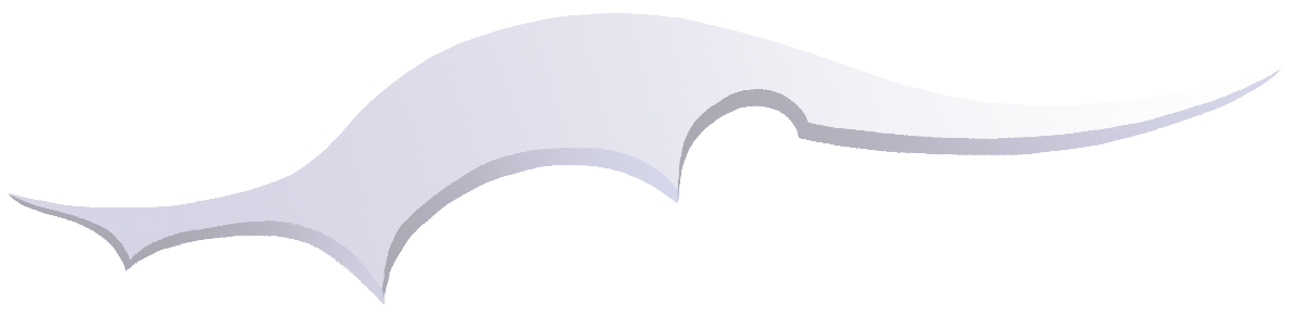 Digital art of an abstract, white feather from The World Ends With You. It has a sharp and point tip, with one long smooth curve on one side, and then circular cuts into it on the other side.