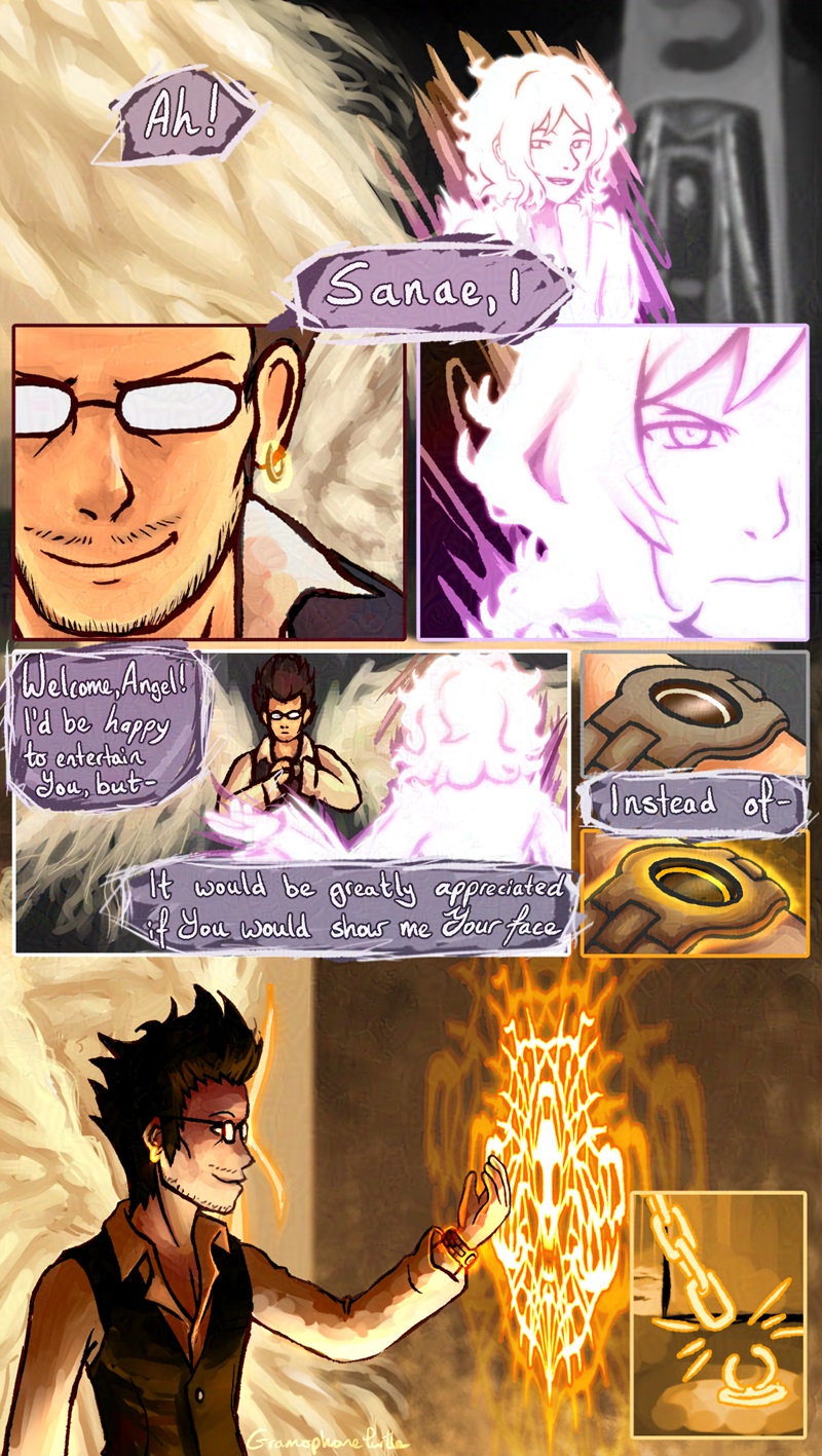 The Composer greets a visitor who takes on Hanekoma's face and demands they show their true face instead.