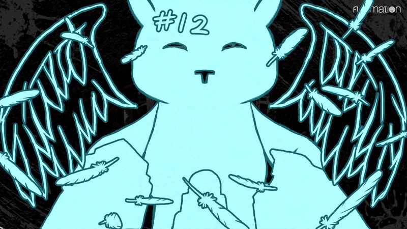 Digital art of a large Mr. Mew, a cat, with angel wings, stands tall and looks over the 104 building in Shibuya. Feathers are falling everywhere.