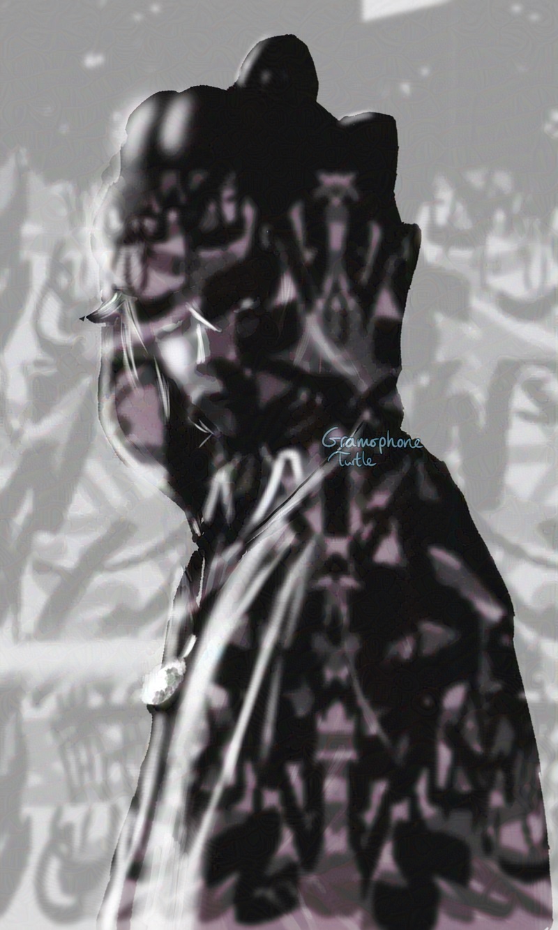 Art of a darkened Joshua wearing Yoshi hoodie with eerie lighting and odd pattern over top the image.