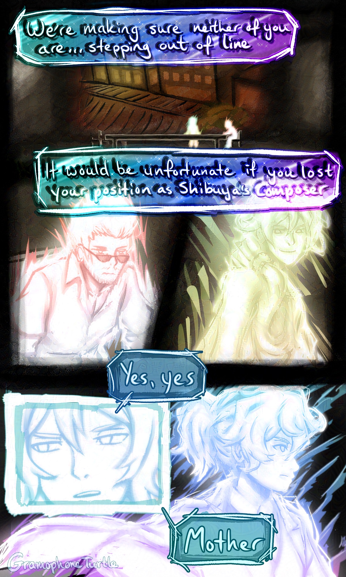 Page 3 of a comic where Mother tells Joshua she's making sure Joshua or Hanekoma don't step out of line.