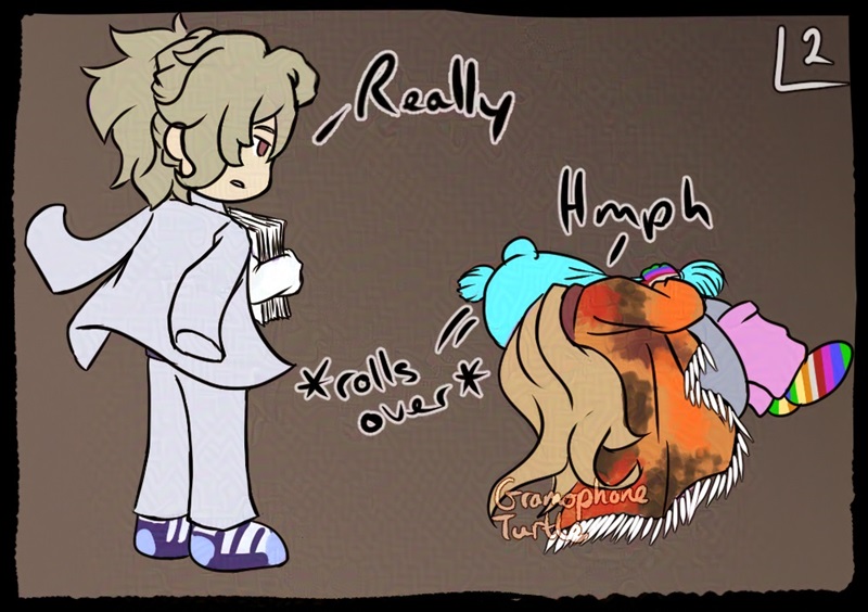 Comic panel 2. Mother replies "Really." Father "hmphs" and rolls over to prove how down he really is.