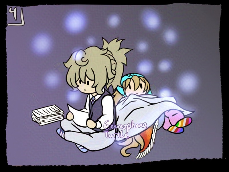 Comic panel 4. Mother starts reading through the papers she brought with her. Father looks over his shoulder at her in surprise.