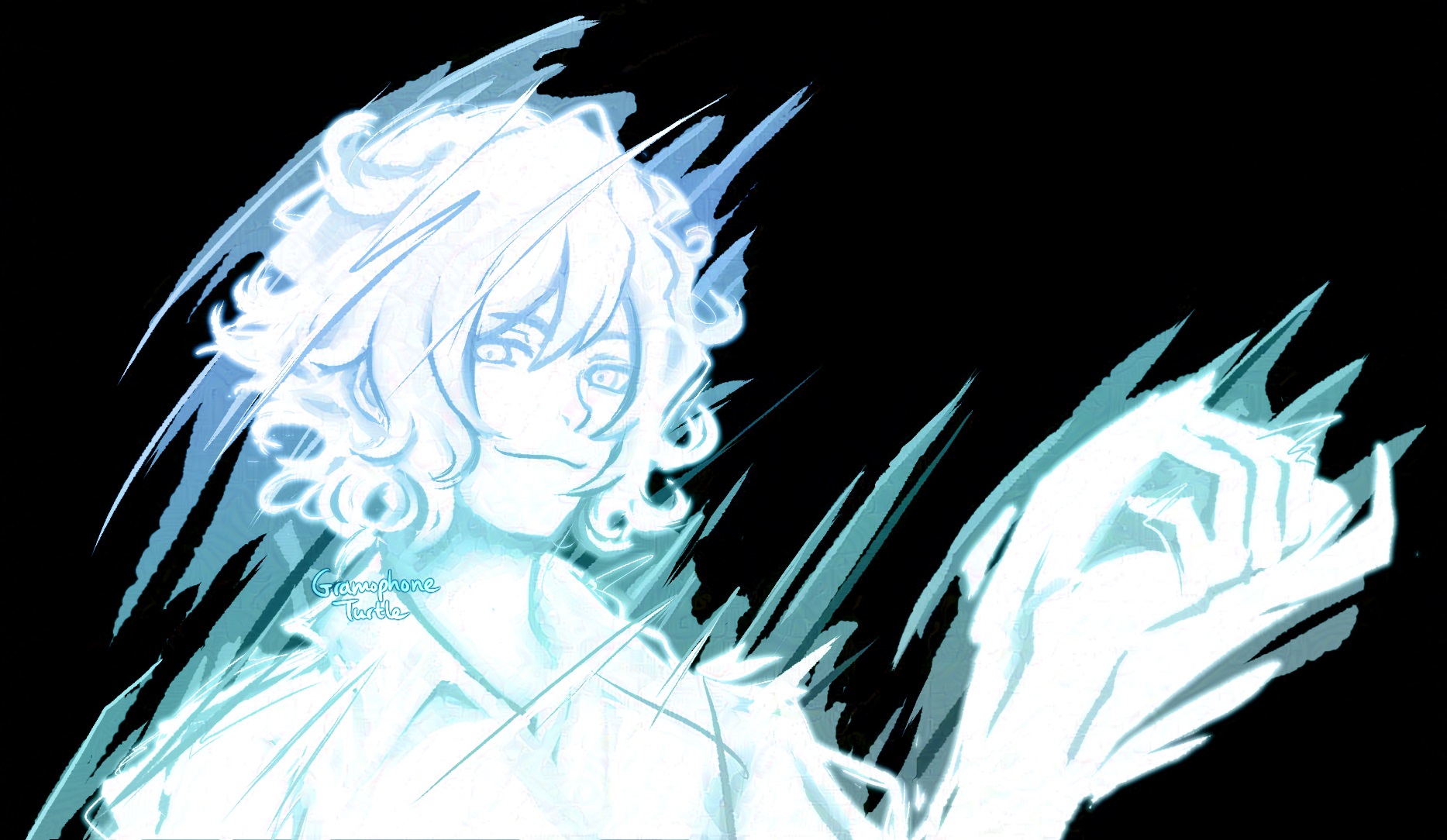 A screenshot redraw of Joshua from The World Ends With You Animation to make it look like his NEO Composer self. Joshua is looking down and to the side, holding his hand up.