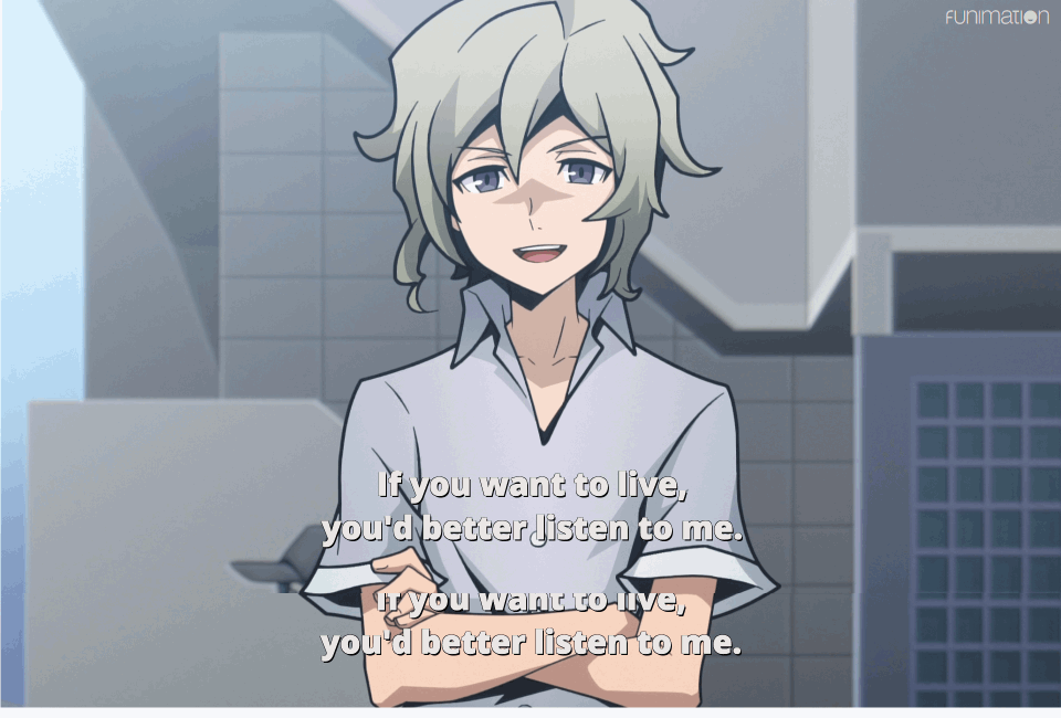 A gif showing Joshua from the TWEWY animation and the screenshot edit of his NEO self. His arms are crossed and he has a dangerous smile.