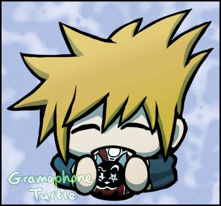 Digital art of Neku Sakuraba from The World Ends With You,. He drinks from a CAT theme mug on a light blue and white textured background.