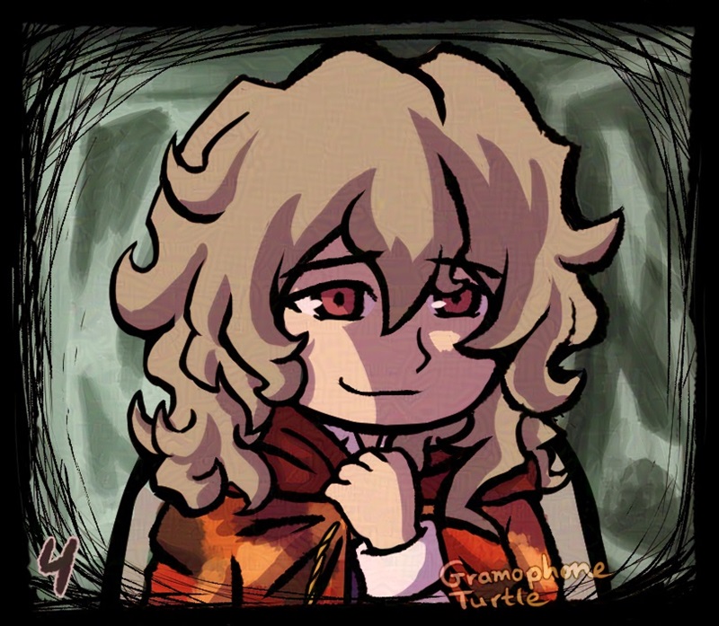 Page 4 of 4 of a digital comic. Mother smiles sadly, clasping his coat tighter around her. The red tint appears again.