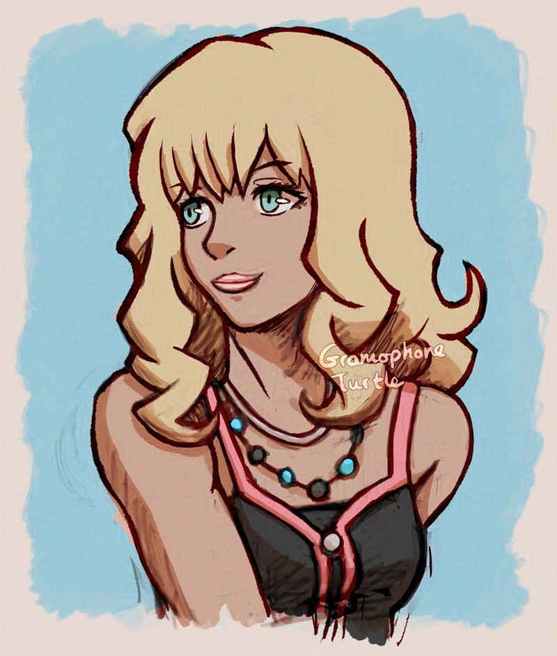 Digital art of Nao from The World Ends With you looking up-left.