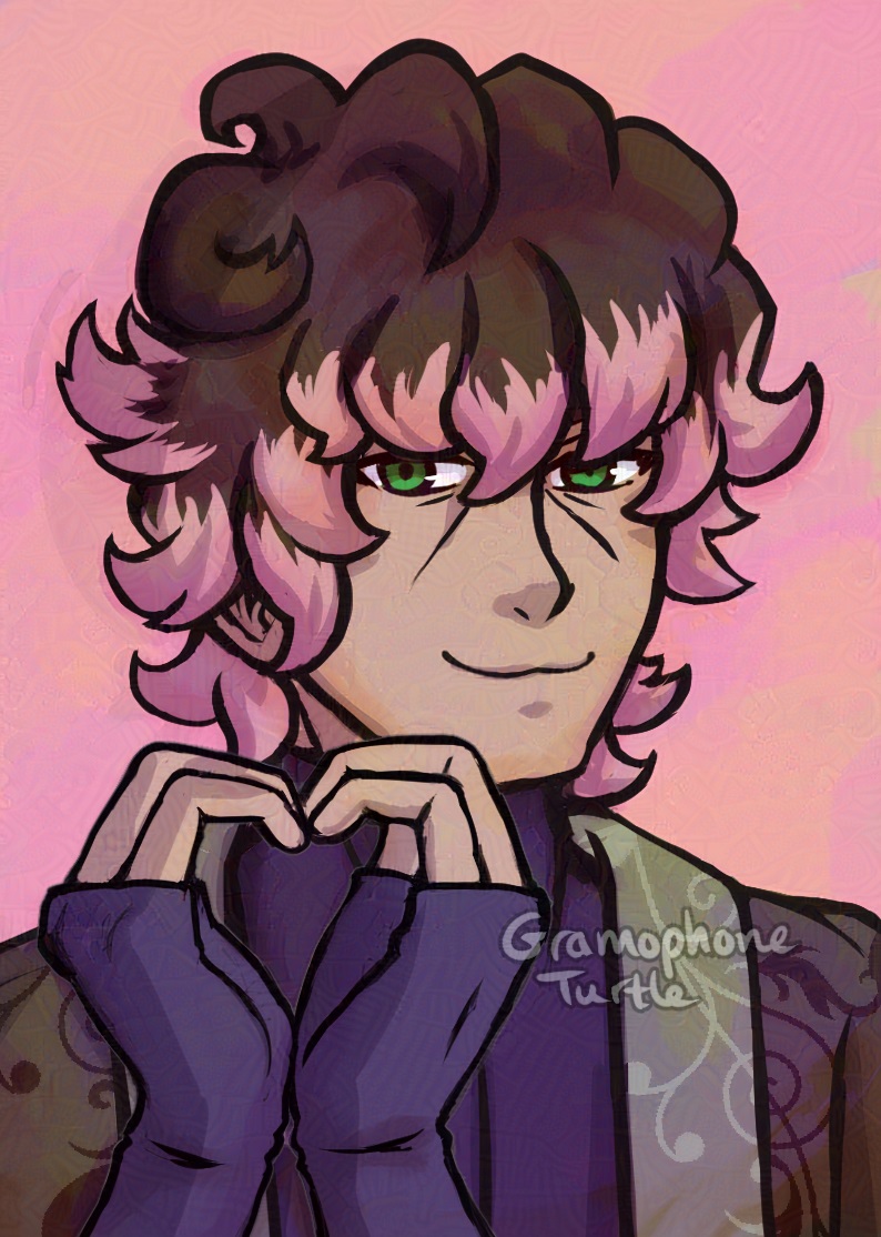 Art of Null, a masculine looking person, smiling with their hands held up forming a heart.