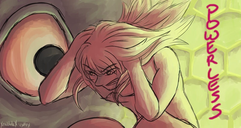 Powerless: Lao in the fluid, with a large eye looking at him