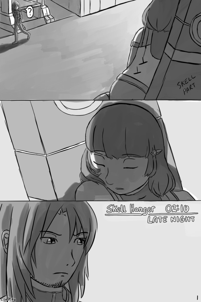 Comic of Lao seeing Lin asleep against some metal object.