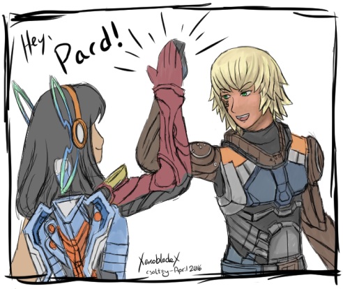 Sera, my Cross, gives Yelv a high five as he says "Pard!"