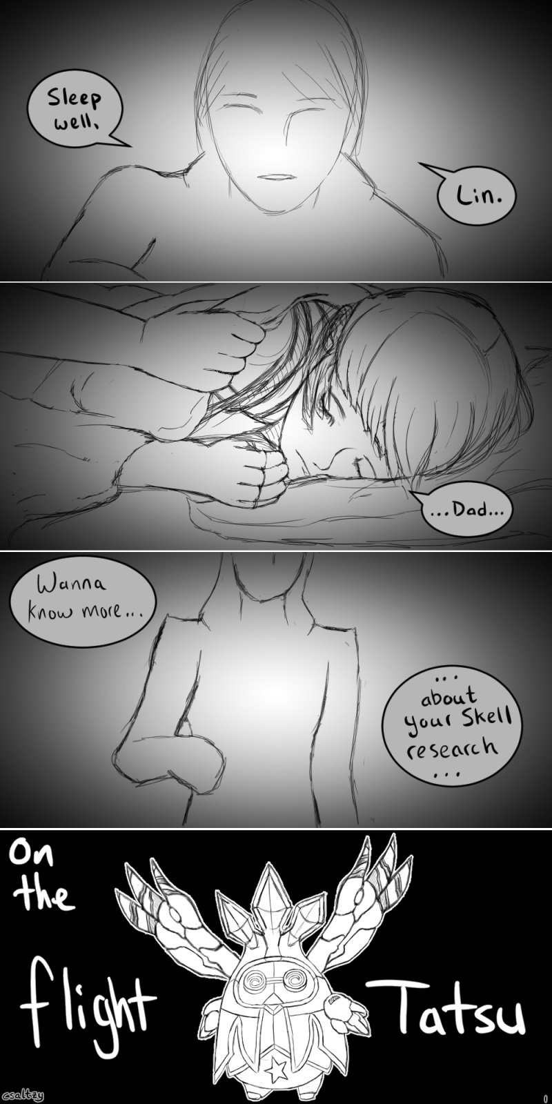 Lin dreams of her dad tucking her into bed. She wants to know more about her dad's Flight Tatsu work.