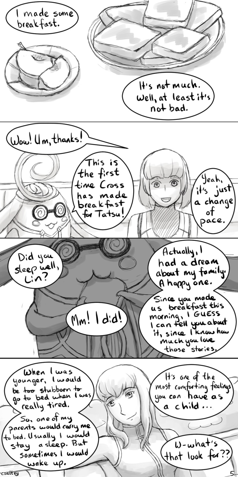 Lin learns that Sera, Cross, made food and Lin tells Sera about her dream.