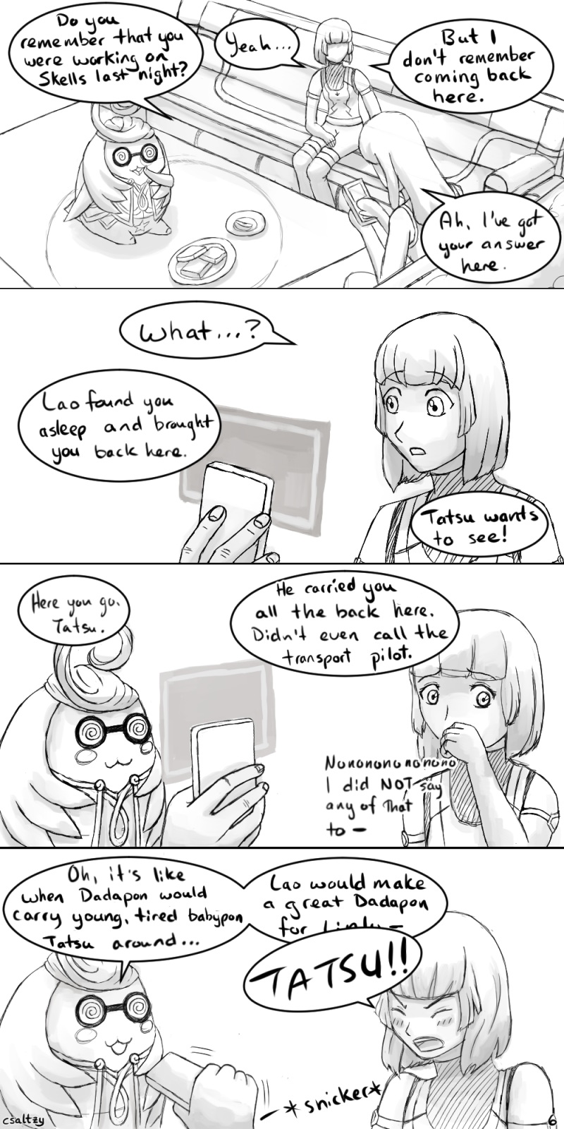 Sera tells Lin that Lao was the one who carried her back here last night and when Tatsu says that Lao was like a Dadapon Lin yells at Tatsu.