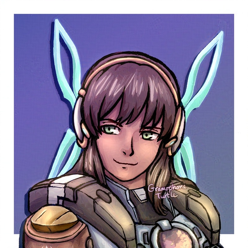 Digital art of Sera, my Cross from Xenoblade X, looking to the side and smiling.