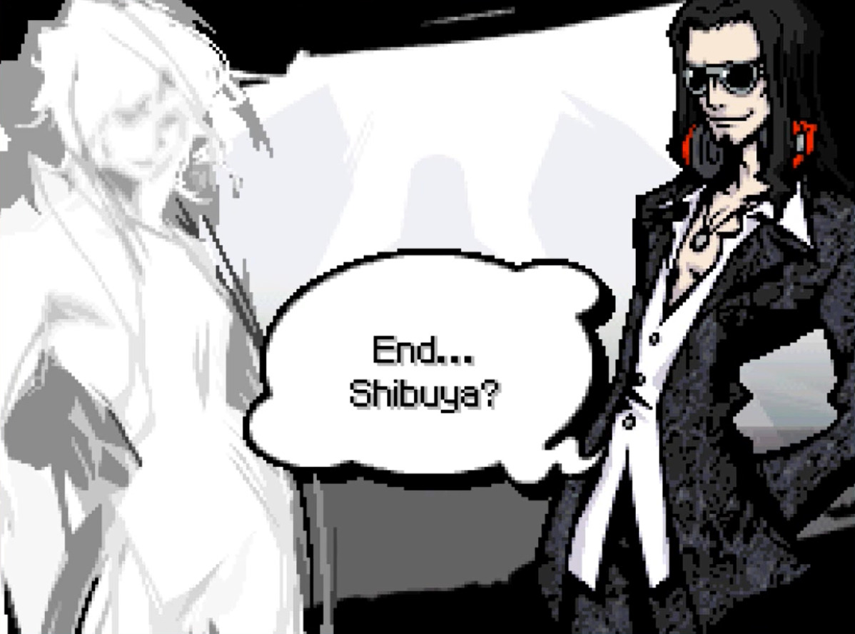 The Composer and Megumi Kitaniji from The World Ends with You from the DS version. Kitaniji questions, End Shibuya?